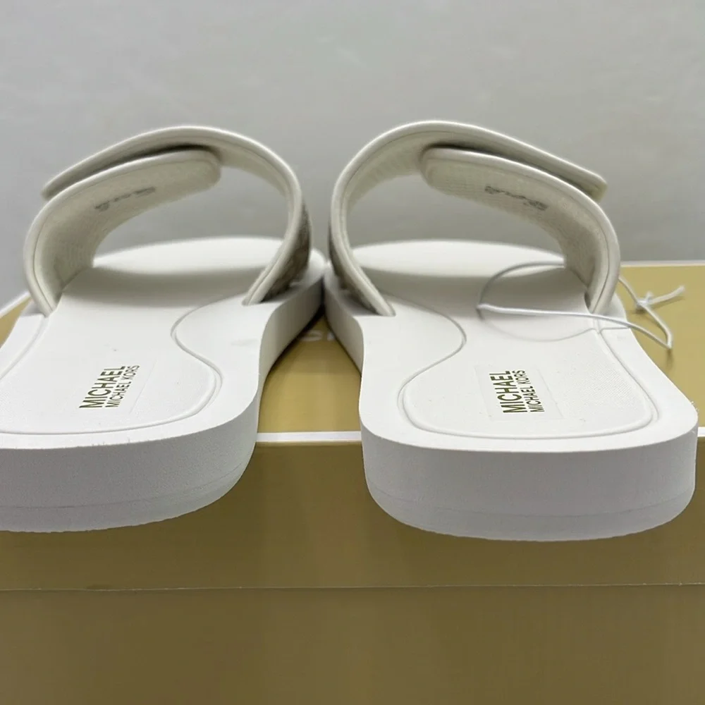 MICHAEL KORS Palmer Signature Logo Slide Sanda Vanilla  NWT